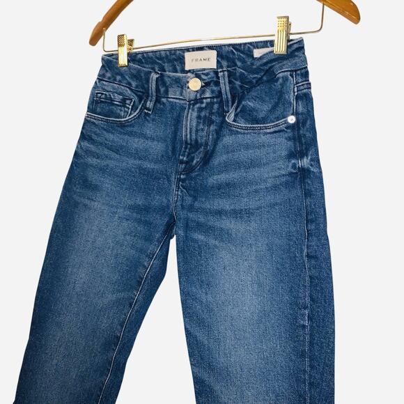 Frame Jeans Womens 23 Blue Le Crop Mini Boot Denim Stretch Mid Rise Raw Hem - Picture 8 of 8